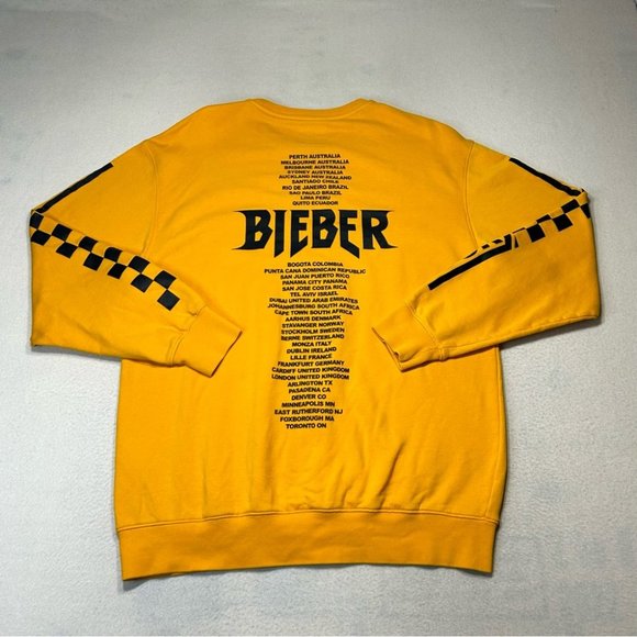 H&M × JUSTIN BIEBER Purpose World Tour 2017 Sweatshirt Yellow Mens Size L - Picture 7 of 10